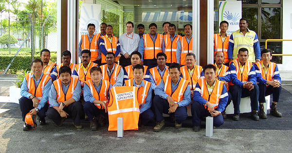 President BlueScope Steel Malaysia Simon Linge (back, fourth from left) among the newly appointed contractor safety supervisor team in their official uniforms.